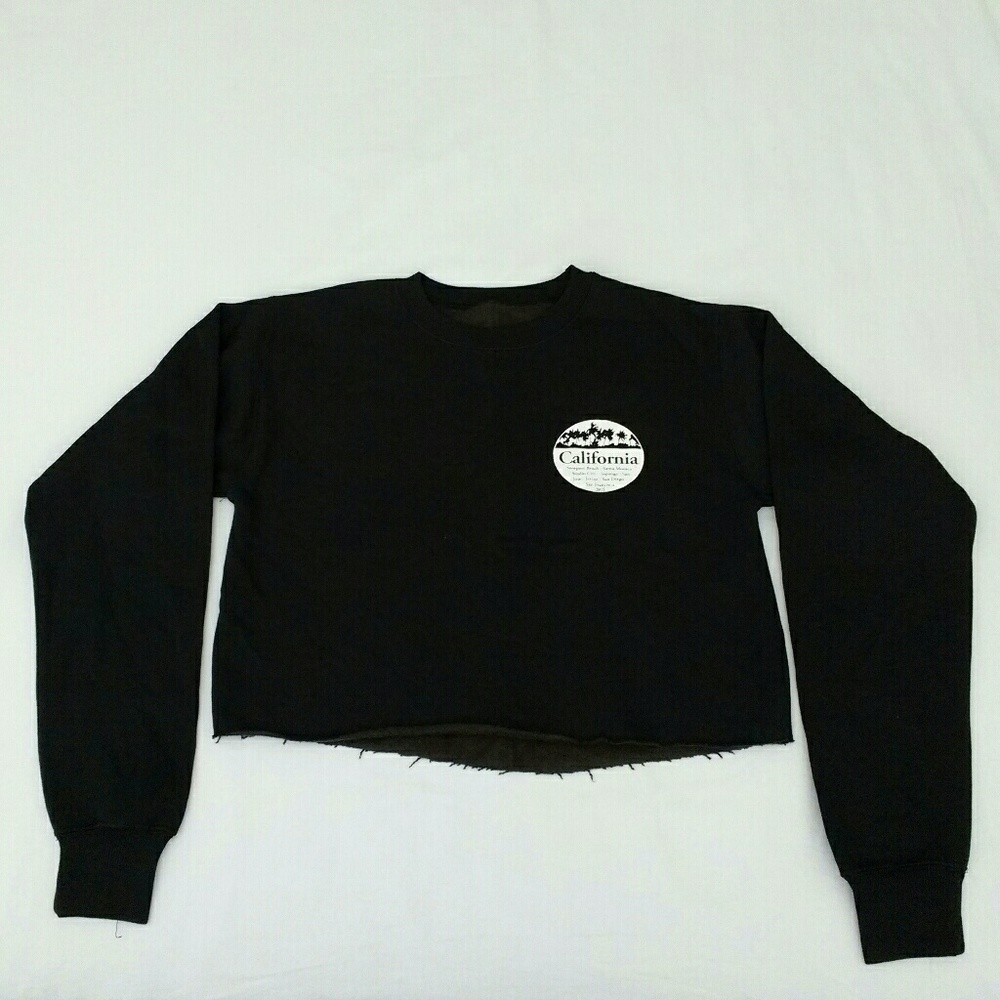 Black Cropped Crew Neck California Sweater